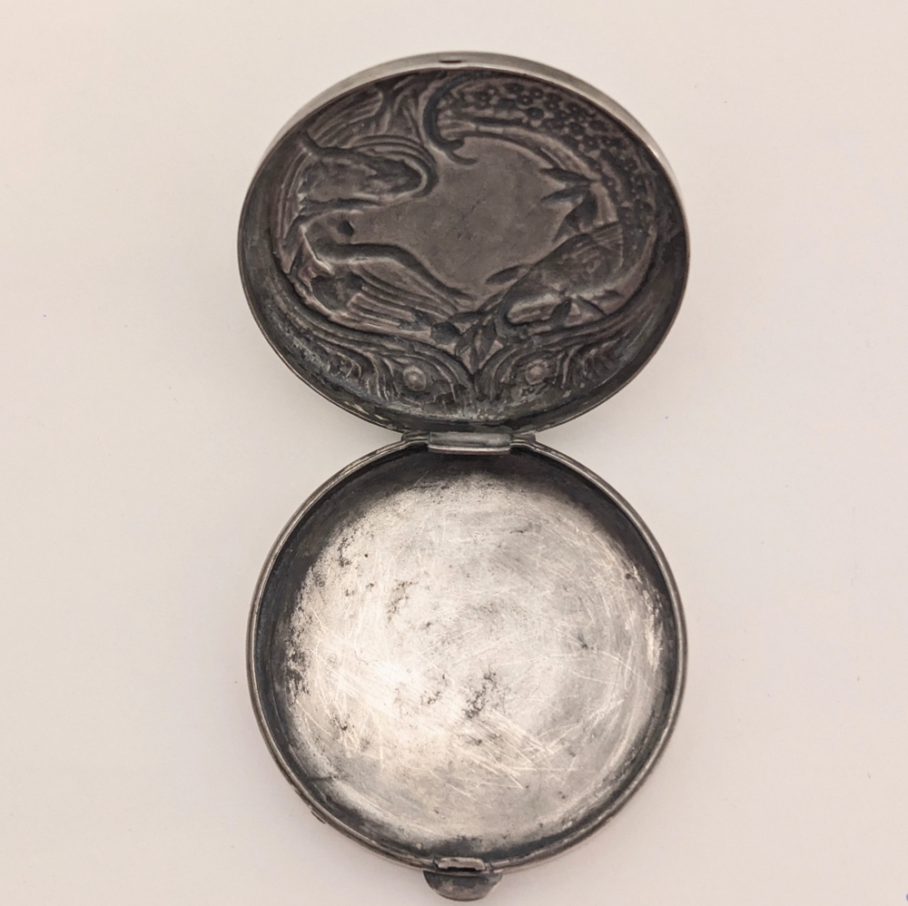 Antique Art Nouveau Sterling Silver Lady & Bird Pill/Trinket Box - Picture 6 of 9